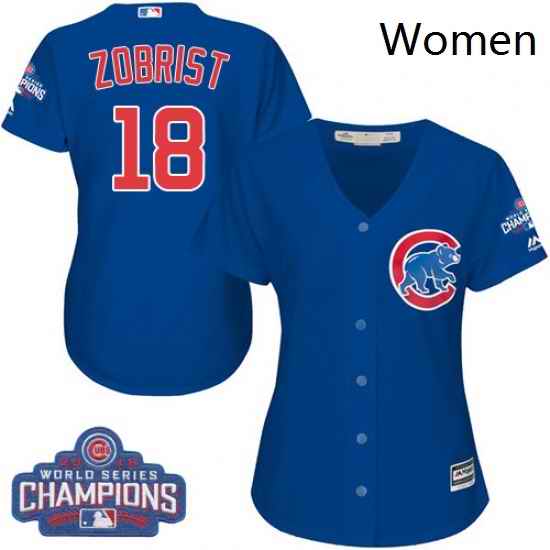 Womens Majestic Chicago Cubs 18 Ben Zobrist Authentic Royal Blue Alternate 2016 World Series Champions Cool Base MLB Jersey